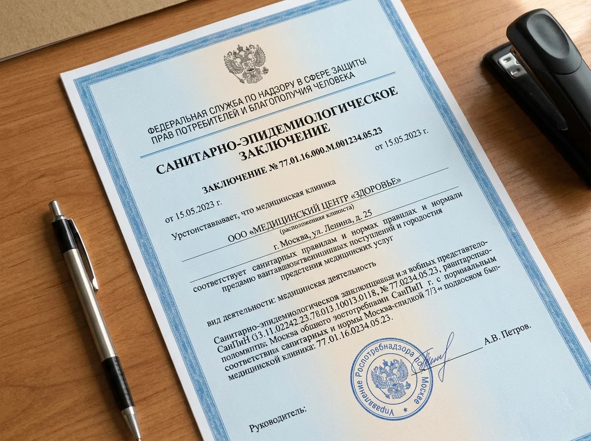 Санитарно-эпидемиологическое заключение Роспотребнадзора для медицинской клиники, официальный документ